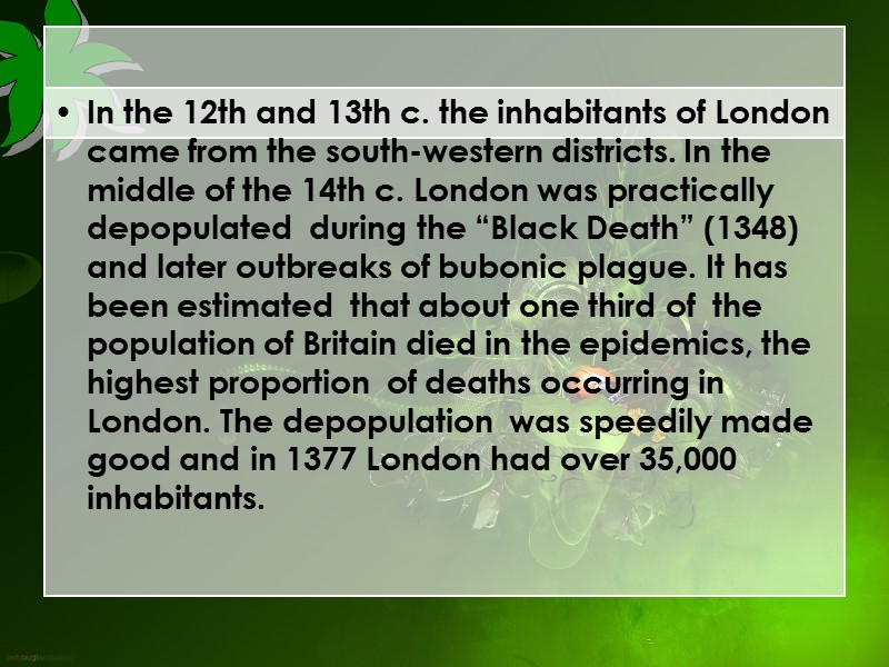 In the 12th and 13th c. the inhabitants of London came from the south-western